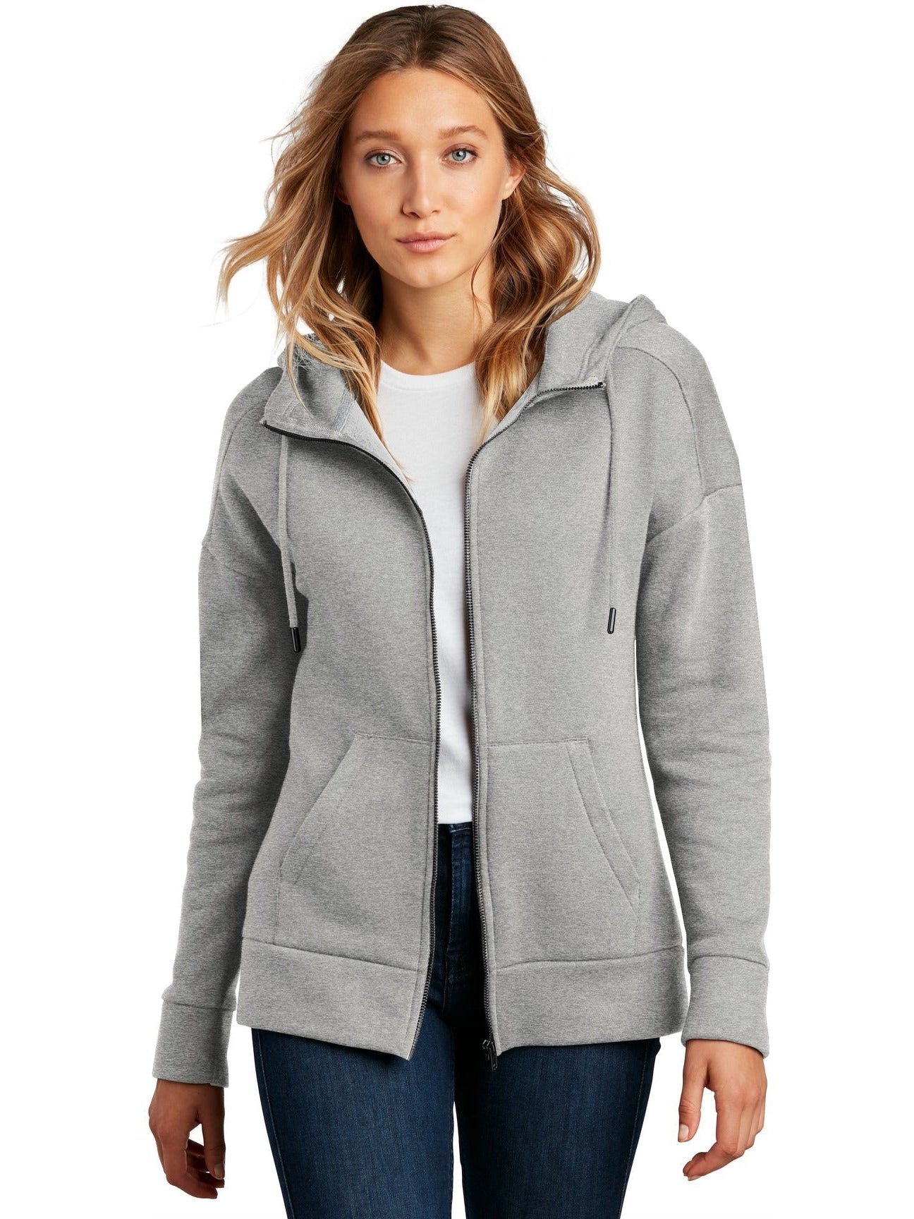 OUTLET - District Ladies' Cozy & Stylish Perfect Weight Fleece Drop Shoulder Full - Zip Hoodie