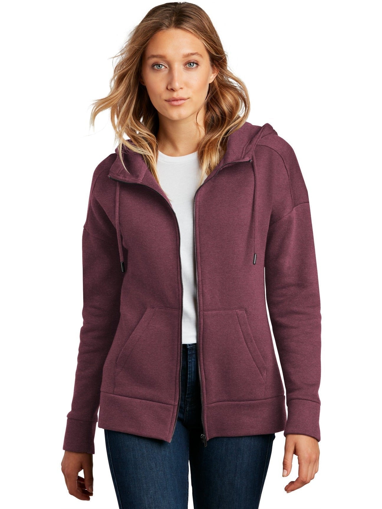 OUTLET - District Ladies' Cozy & Stylish Perfect Weight Fleece Drop Shoulder Full - Zip Hoodie