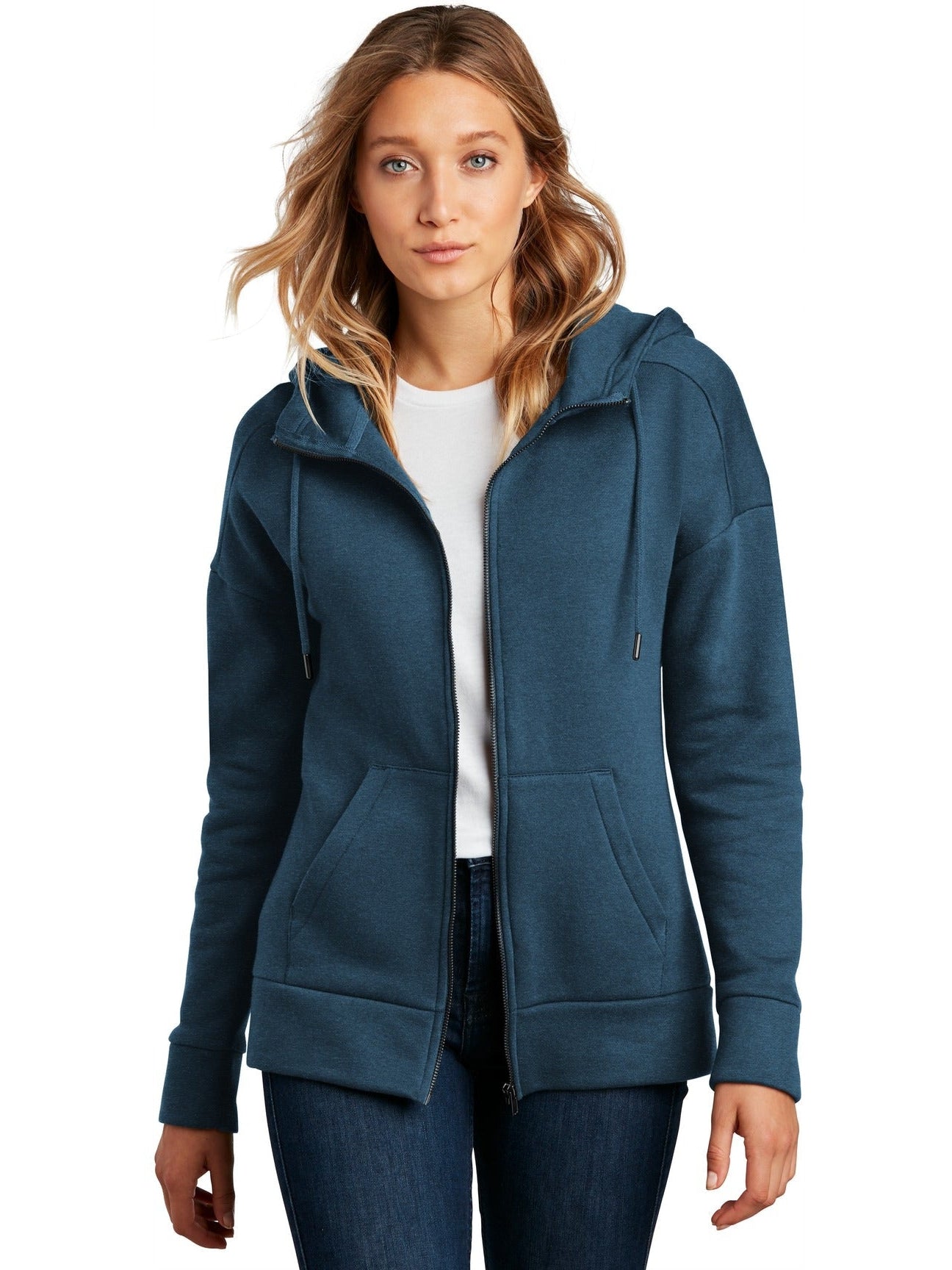 OUTLET - District Ladies' Cozy & Stylish Perfect Weight Fleece Drop Shoulder Full - Zip Hoodie