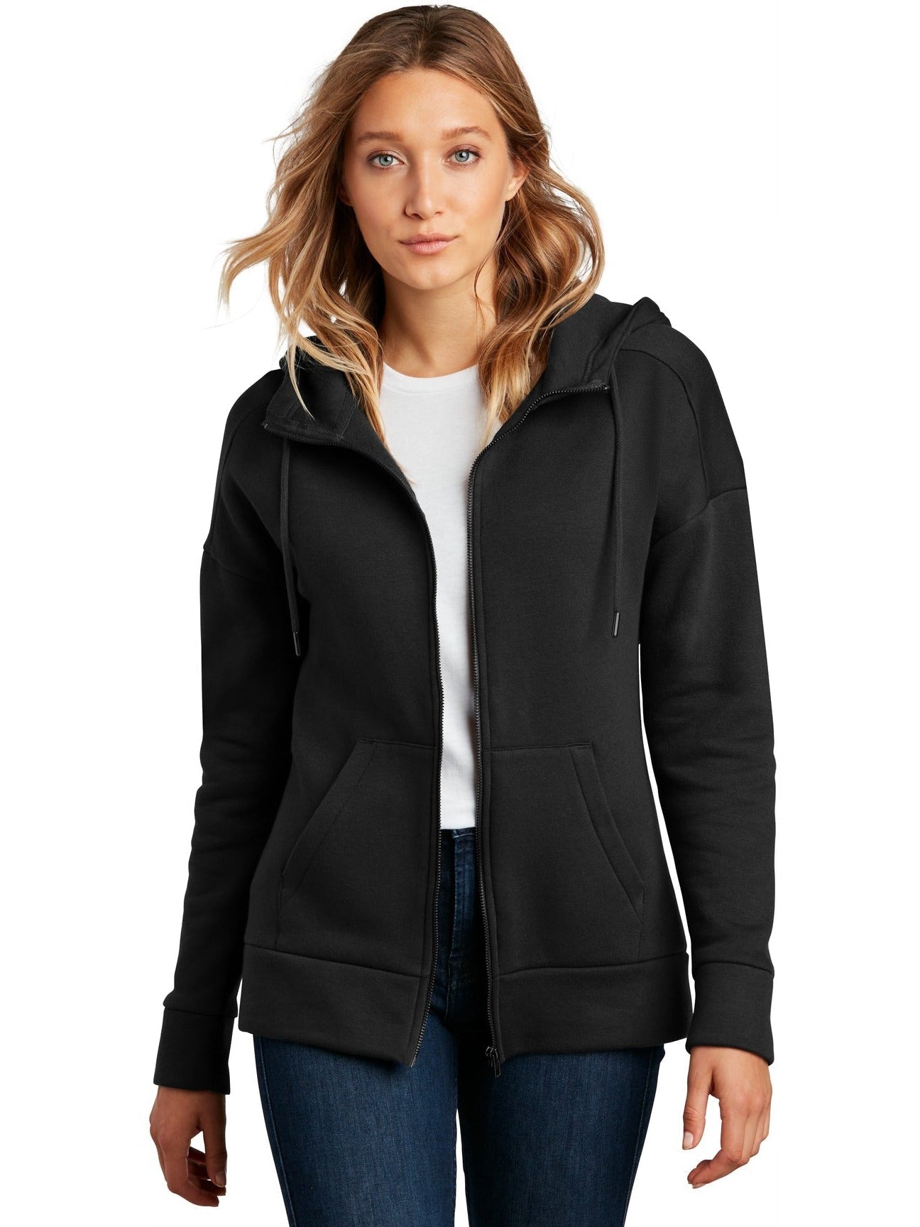 OUTLET - District Ladies' Cozy & Stylish Perfect Weight Fleece Drop Shoulder Full - Zip Hoodie
