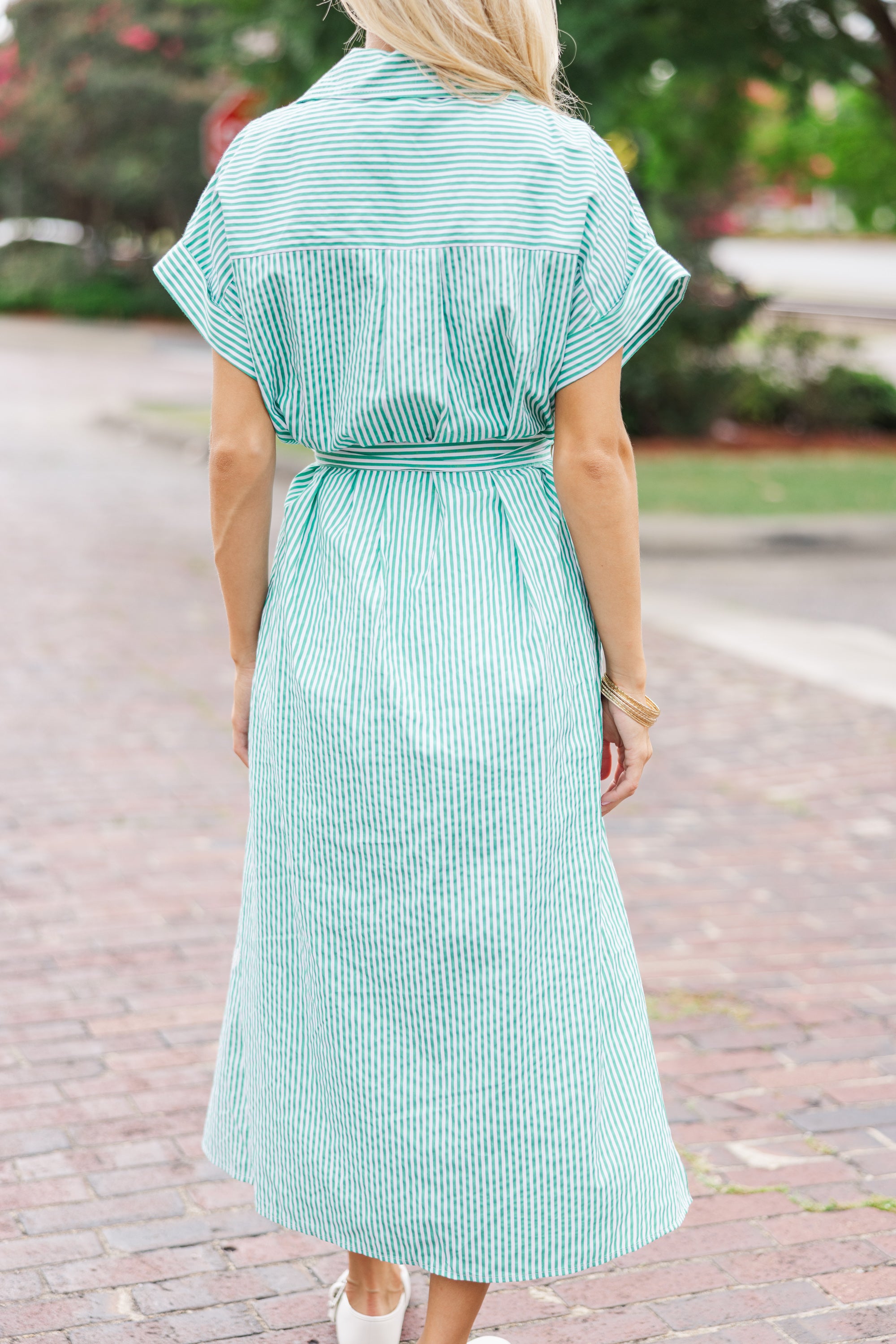 Gorgeous Green Striped Midi Dress - Get Yours Now!