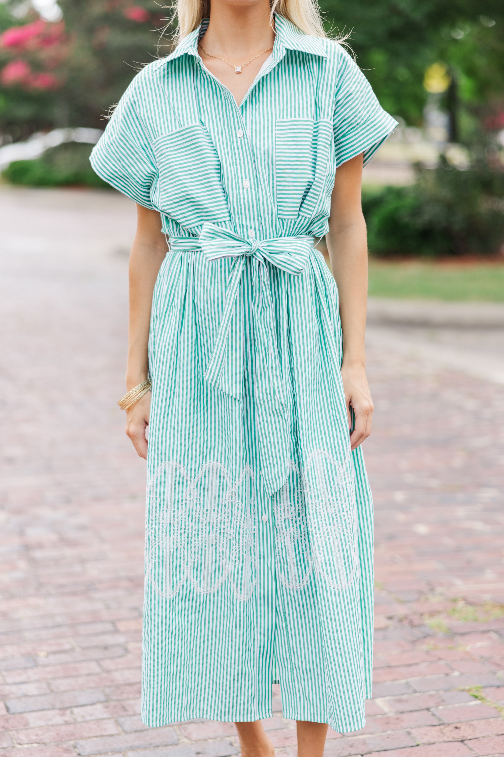 Gorgeous Green Striped Midi Dress - Get Yours Now!