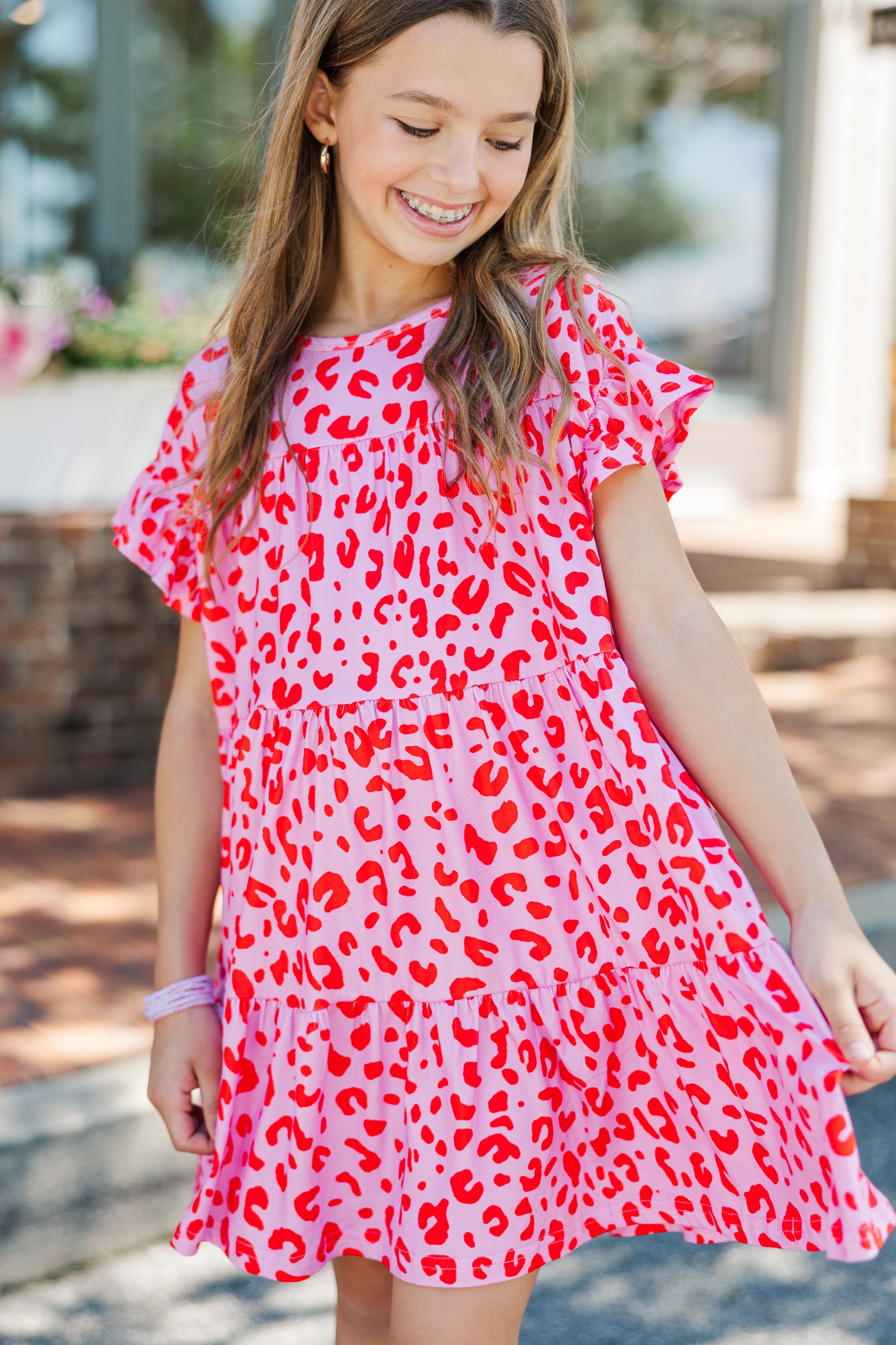 Girls' Fuchsia Pink Leopard Loose-Fit Babydoll Dress: Breathtaking Style!