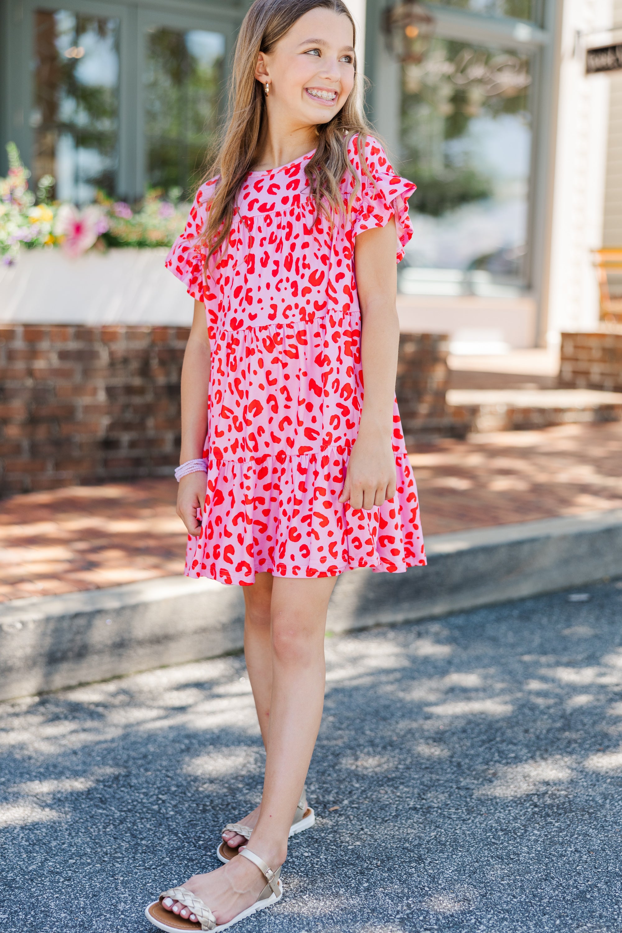 Girls' Fuchsia Pink Leopard Loose-Fit Babydoll Dress: Breathtaking Style!