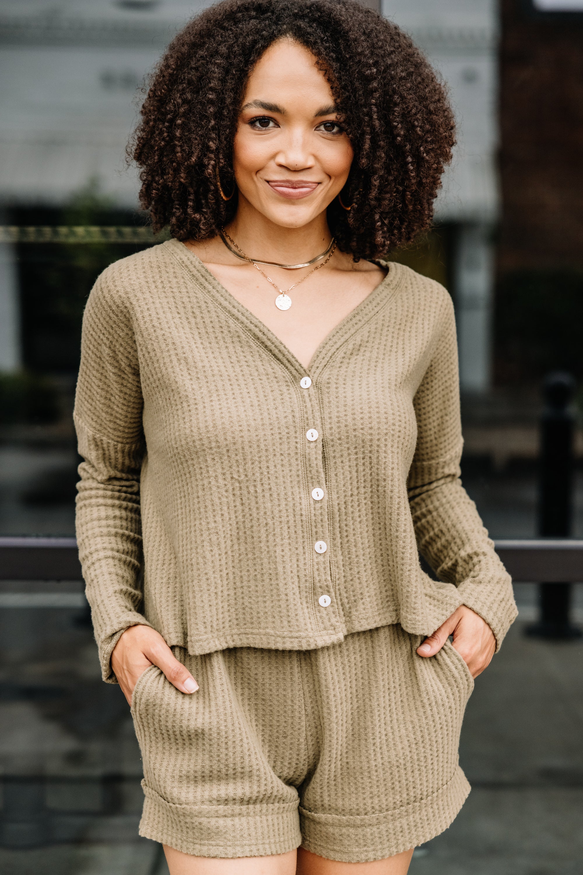 Irresistible Olive Green Waffle Knit Lounge Top - Grab Yours Now!