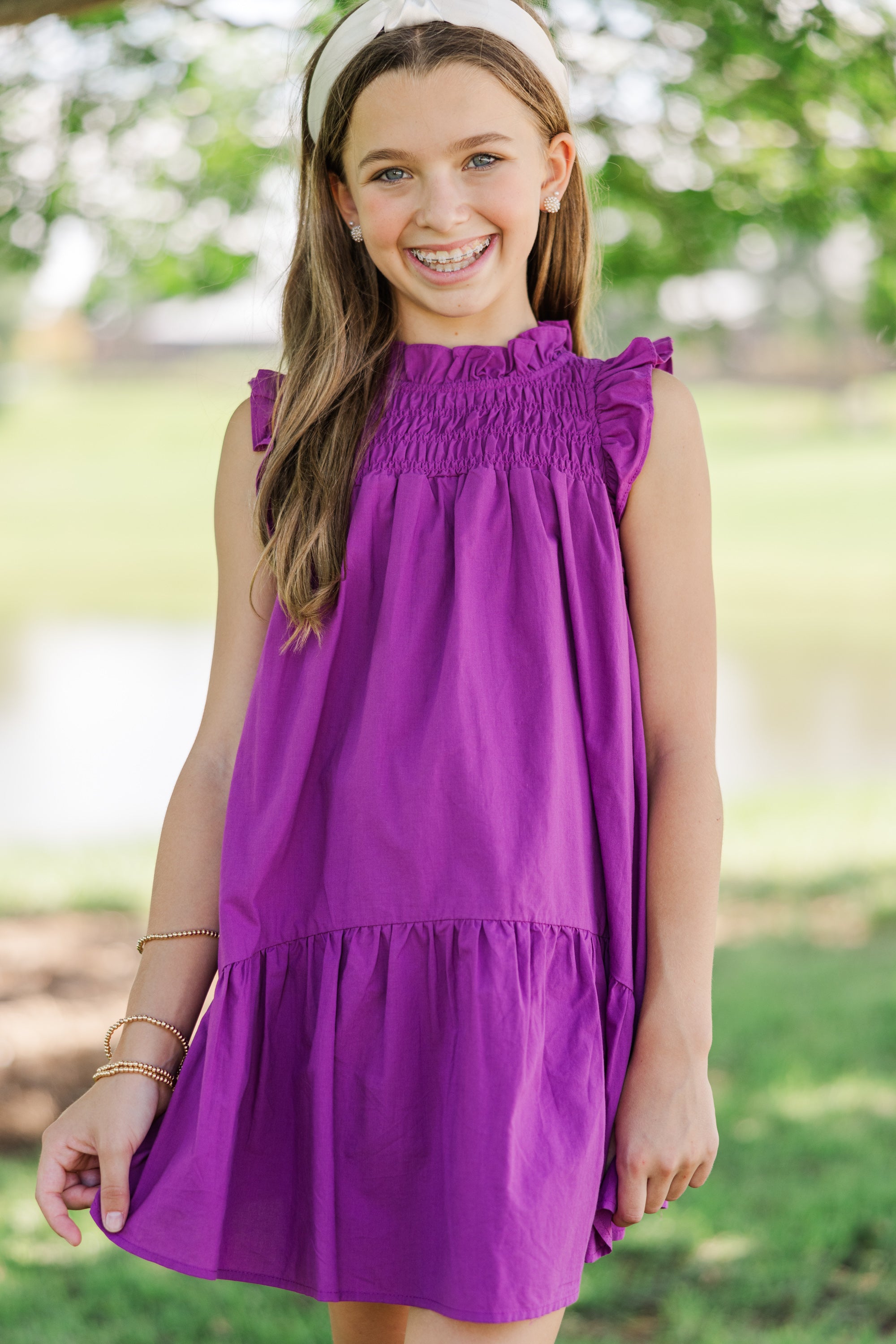 Girls' Irresistible Plum Purple Ruffled Fun Dress
