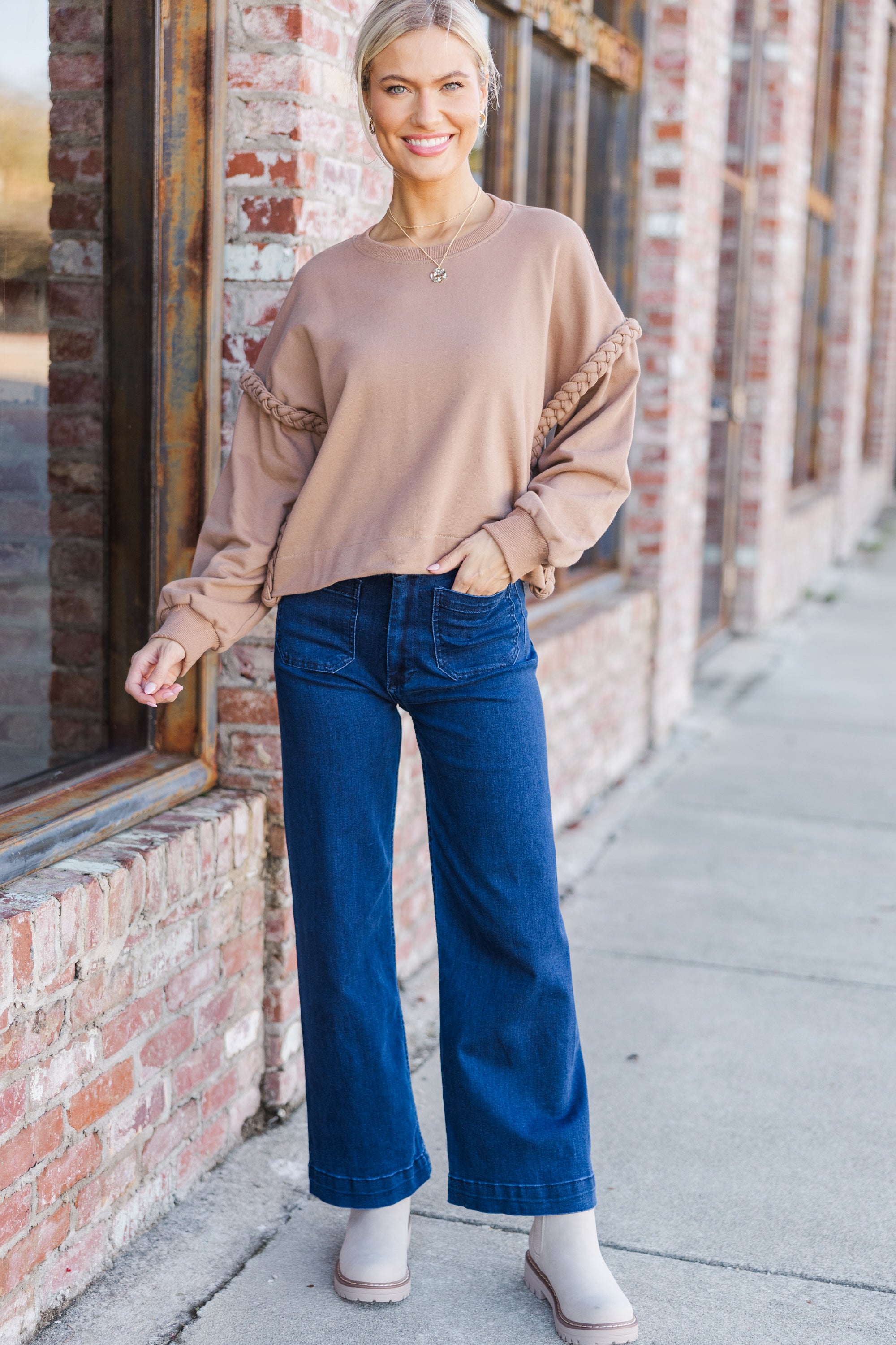 Gorgeous Glow Mocha Brown Braided Sweater - Get Yours Now!