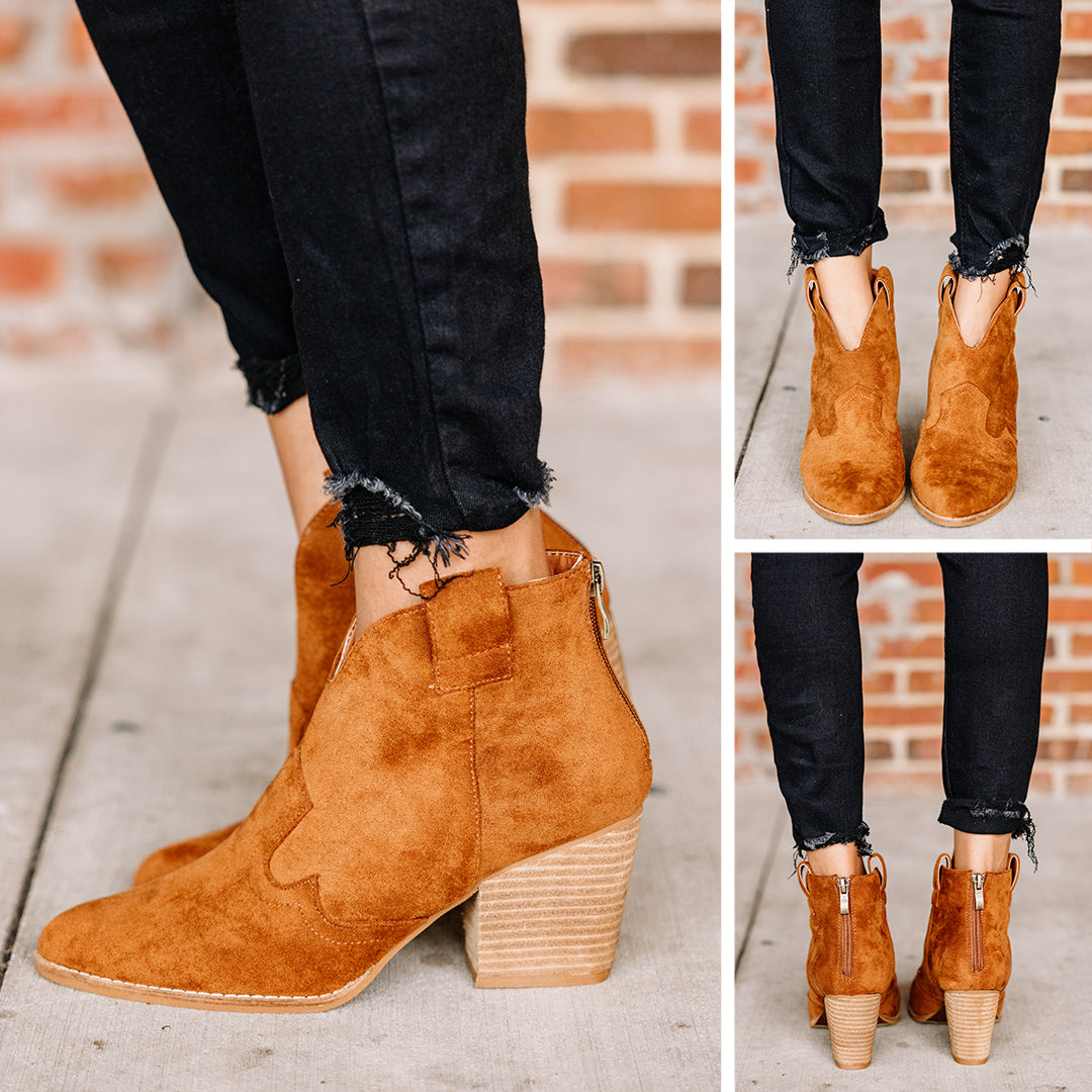 High Hopes Tan Brown Western Heel Booties - Must-Have for Fall!