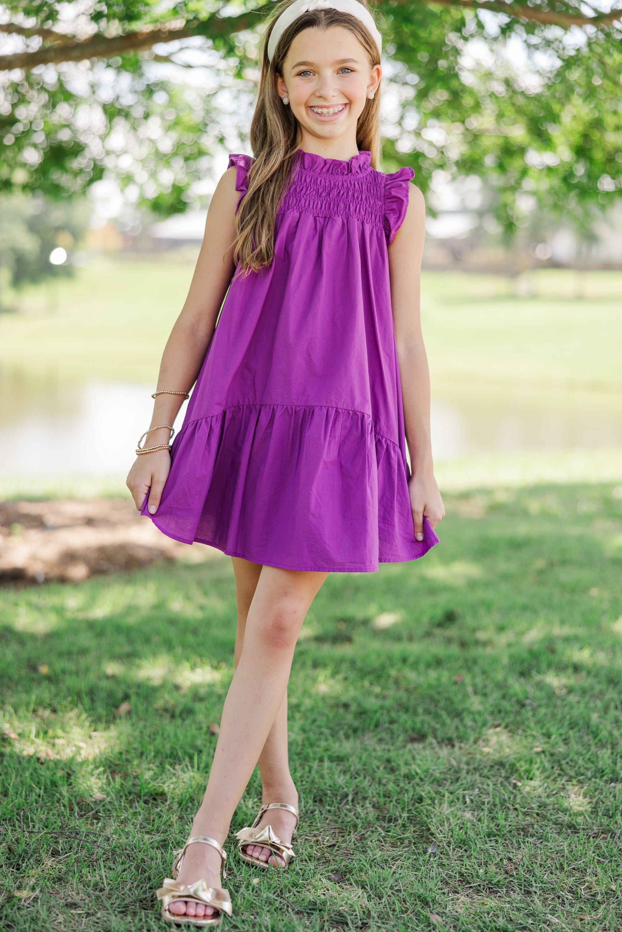Girls' Irresistible Plum Purple Ruffled Fun Dress