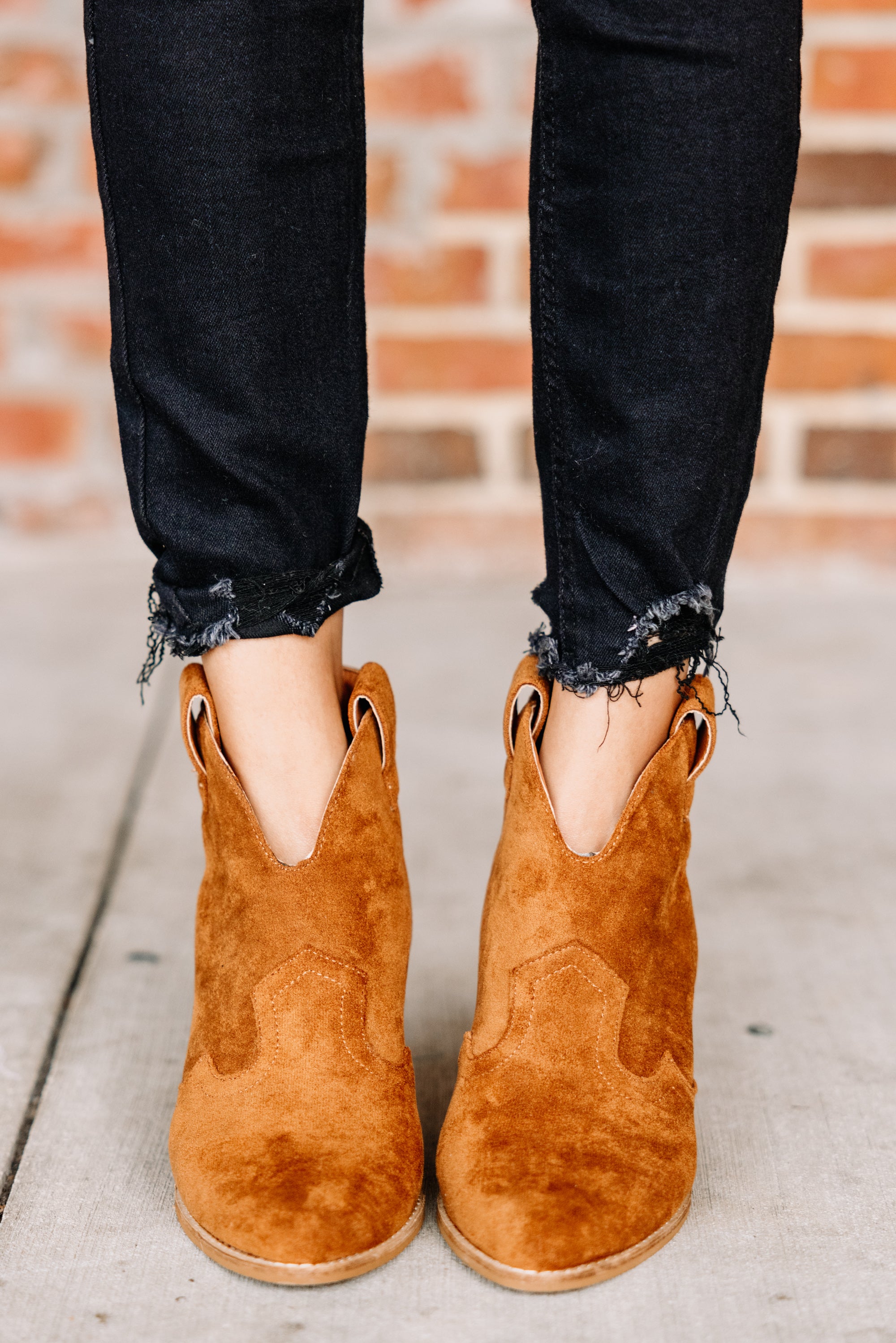 High Hopes Tan Brown Western Heel Booties - Must-Have for Fall!