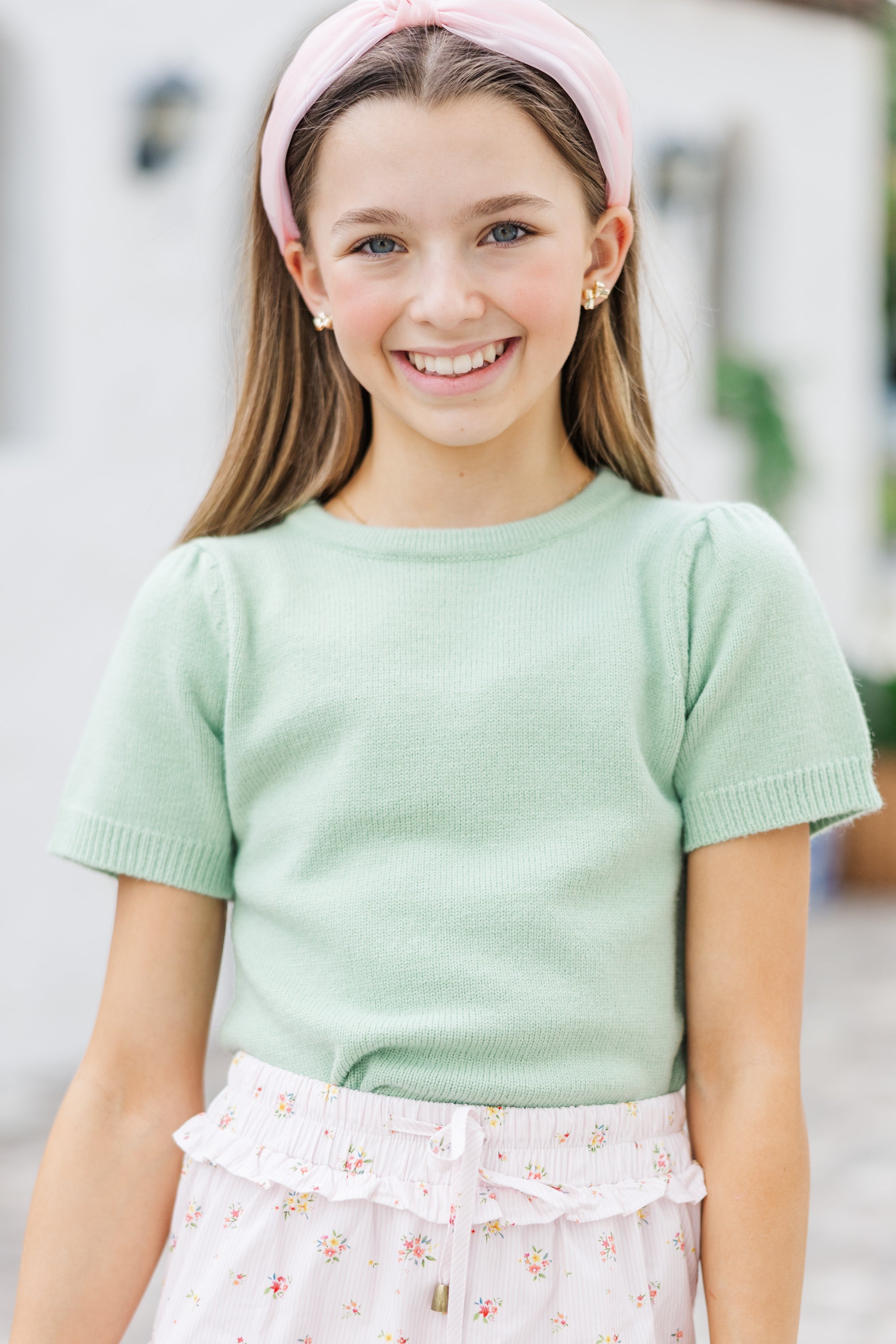 Girls: Work Of Art Mint Green Short Sleeve Sweater